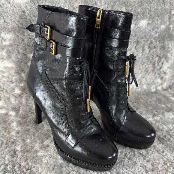 Burberry Shoes - BURBERRY Size 39EU 9US Black Leather Brogue Manners 100 Platform Boots Buckle